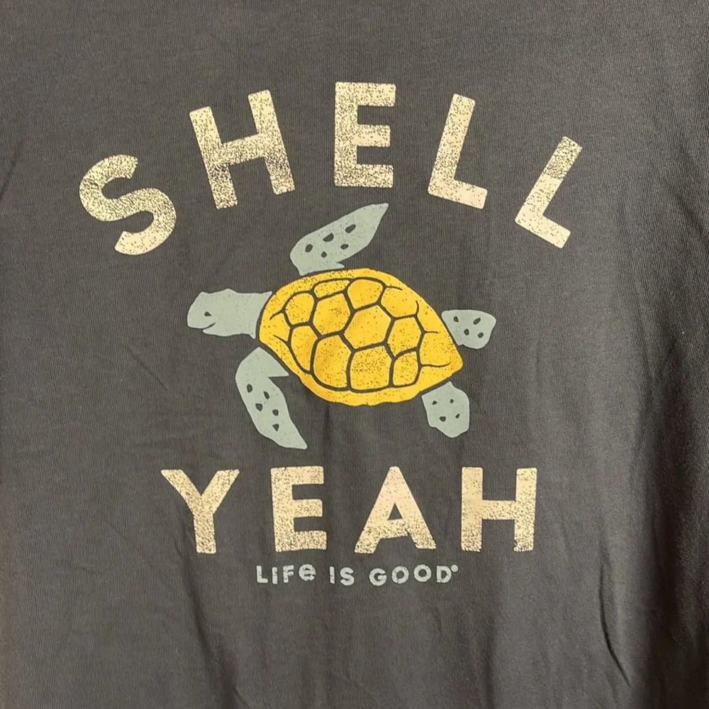 Life Is Good Men's T Shirt Blue "Shell Yeah" Turtle Screen Print 100% Cotton - Picture 2 of 7